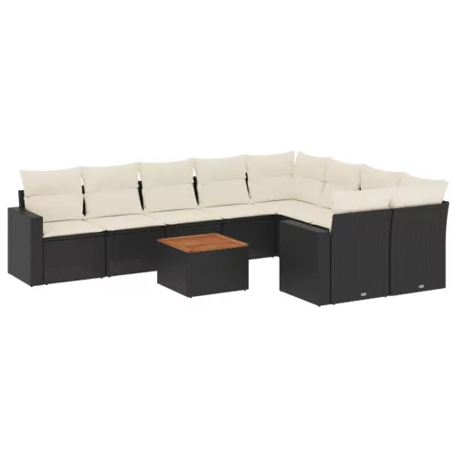  10 részes fekete polyrattan kerti ülőgarnitúra párnákkal