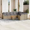  10 részes bézs polyrattan kerti ülőgarnitúra párnával