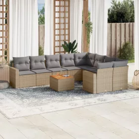    10 részes bézs polyrattan kerti ülőgarnitúra párnával