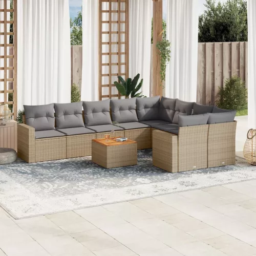  10 részes bézs polyrattan kerti ülőgarnitúra párnával