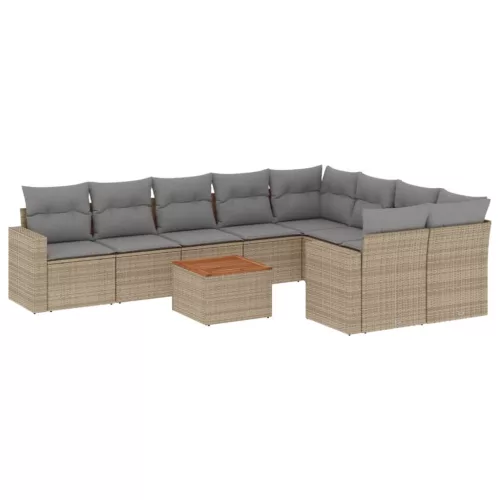  10 részes bézs polyrattan kerti ülőgarnitúra párnával