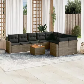    10 részes szürke polyrattan kerti ülőgarnitúra párnákkal