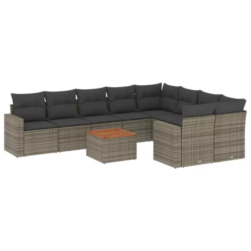  10 részes szürke polyrattan kerti ülőgarnitúra párnákkal