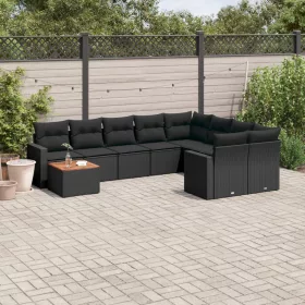    10 részes fekete polyrattan kerti ülőgarnitúra párnákkal