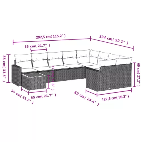  10 részes fekete polyrattan kerti ülőgarnitúra párnákkal
