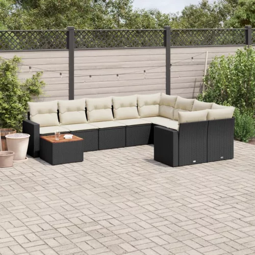  10 részes fekete polyrattan kerti ülőgarnitúra párnákkal