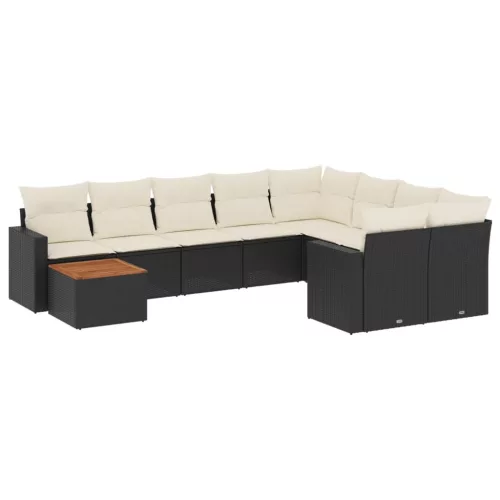  10 részes fekete polyrattan kerti ülőgarnitúra párnákkal