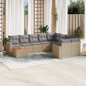    10 részes bézs polyrattan kerti ülőgarnitúra párnával