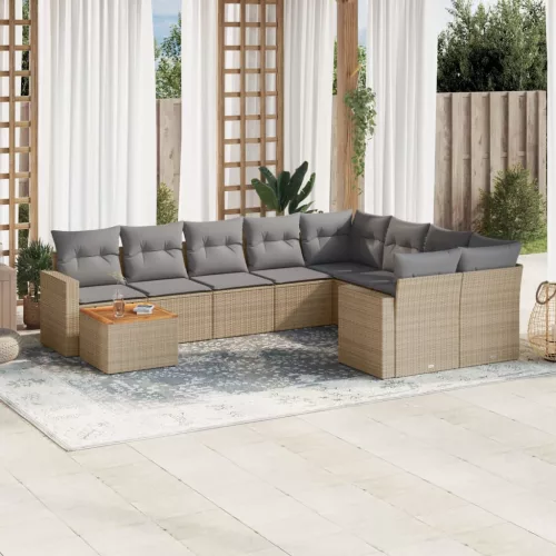  10 részes bézs polyrattan kerti ülőgarnitúra párnával