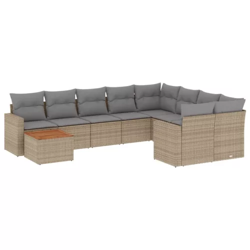  10 részes bézs polyrattan kerti ülőgarnitúra párnával