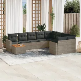    10 részes szürke polyrattan kerti ülőgarnitúra párnákkal