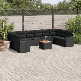   11 részes fekete polyrattan kerti ülőgarnitúra párnákkal