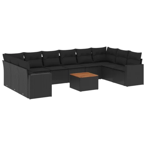  11 részes fekete polyrattan kerti ülőgarnitúra párnákkal