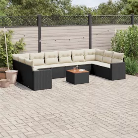    11 részes fekete polyrattan kerti ülőgarnitúra párnákkal