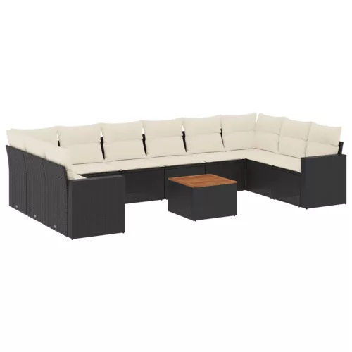  11 részes fekete polyrattan kerti ülőgarnitúra párnákkal