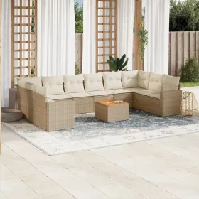    11 részes bézs polyrattan kerti ülőgarnitúra párnákkal