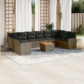    11 részes szürke polyrattan kerti ülőgarnitúra párnákkal