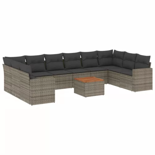  11 részes szürke polyrattan kerti ülőgarnitúra párnákkal