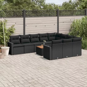    11 részes fekete polyrattan kerti ülőgarnitúra párnákkal