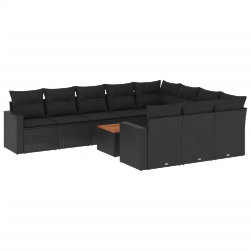  11 részes fekete polyrattan kerti ülőgarnitúra párnákkal