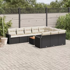    11 részes fekete polyrattan kerti ülőgarnitúra párnákkal