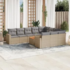    11 részes bézs polyrattan kerti ülőgarnitúra párnákkal
