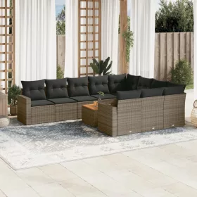    11 részes szürke polyrattan kerti ülőgarnitúra párnákkal