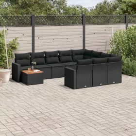    11 részes fekete polyrattan kerti ülőgarnitúra párnákkal