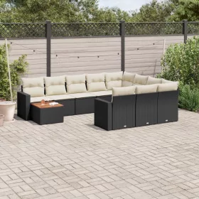    11 részes fekete polyrattan kerti ülőgarnitúra párnákkal
