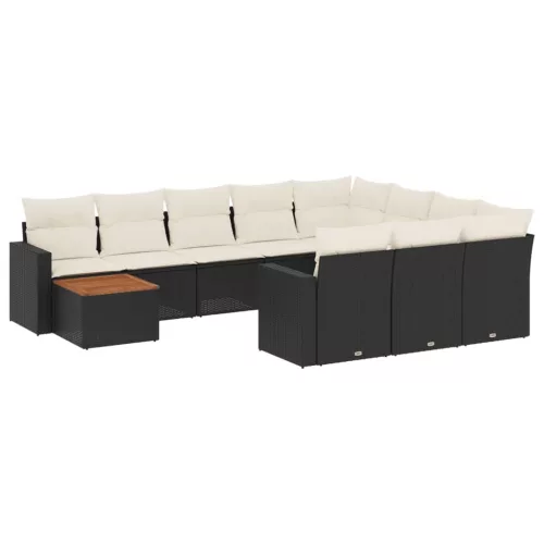  11 részes fekete polyrattan kerti ülőgarnitúra párnákkal