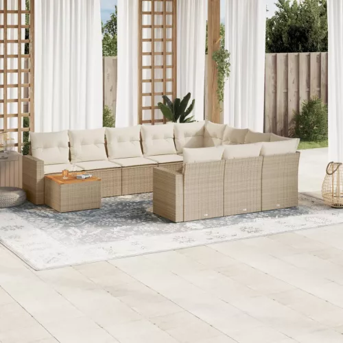  11 részes bézs polyrattan kerti ülőgarnitúra párnákkal