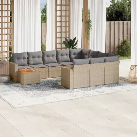    11 részes bézs polyrattan kerti ülőgarnitúra párnákkal
