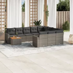    11 részes szürke polyrattan kerti ülőgarnitúra párnákkal