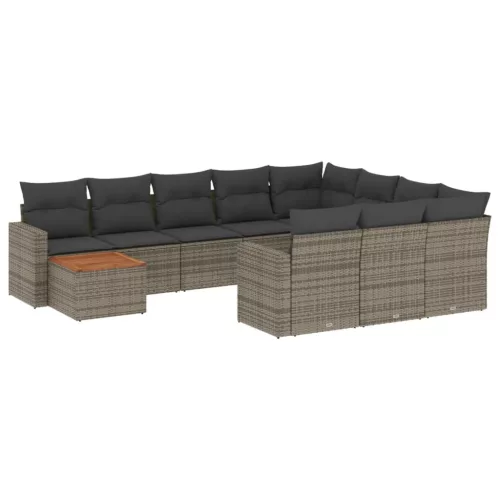  11 részes szürke polyrattan kerti ülőgarnitúra párnákkal
