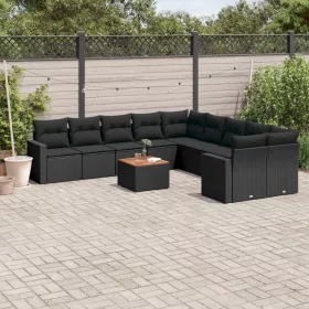    11 részes fekete polyrattan kerti ülőgarnitúra párnákkal
