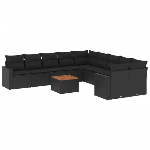  11 részes fekete polyrattan kerti ülőgarnitúra párnákkal