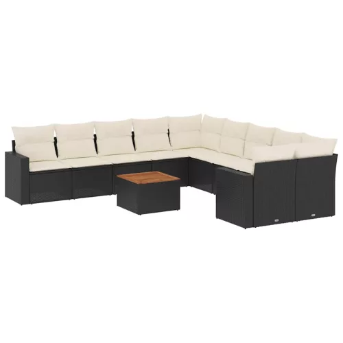  11 részes fekete polyrattan kerti ülőgarnitúra párnákkal