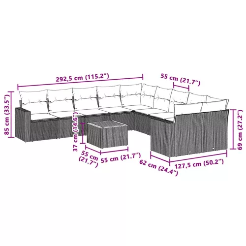 11 részes fekete polyrattan kerti ülőgarnitúra párnákkal