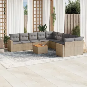    11 részes bézs polyrattan kerti ülőgarnitúra párnákkal