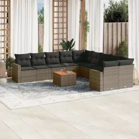    11 részes szürke polyrattan kerti ülőgarnitúra párnákkal