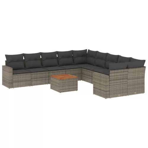  11 részes szürke polyrattan kerti ülőgarnitúra párnákkal
