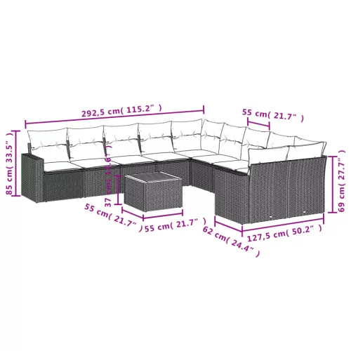  11 részes szürke polyrattan kerti ülőgarnitúra párnákkal