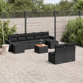    10 részes fekete polyrattan kerti ülőgarnitúra párnákkal
