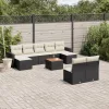  10 részes fekete polyrattan kerti ülőgarnitúra párnákkal