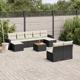    10 részes fekete polyrattan kerti ülőgarnitúra párnákkal