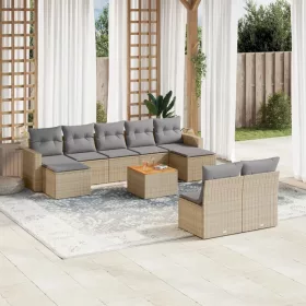    10 részes bézs polyrattan kerti ülőgarnitúra párnával