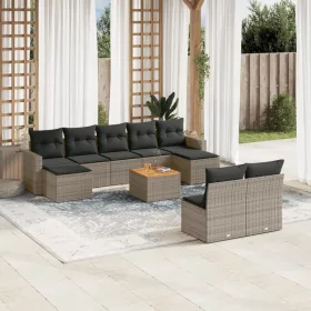    10 részes szürke polyrattan kerti ülőgarnitúra párnákkal