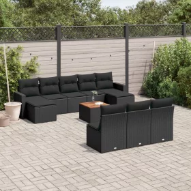    11 részes fekete polyrattan kerti ülőgarnitúra párnákkal