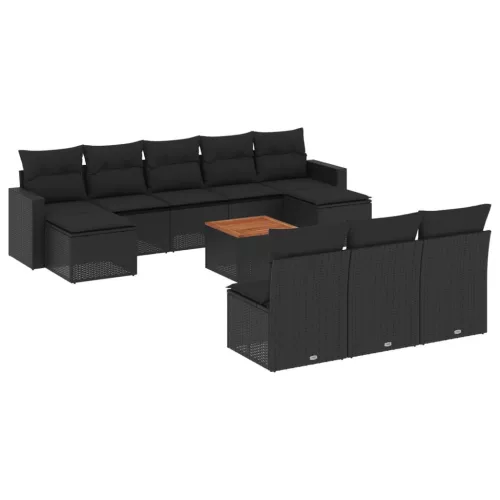  11 részes fekete polyrattan kerti ülőgarnitúra párnákkal