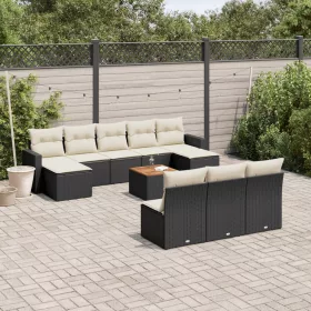    11 részes fekete polyrattan kerti ülőgarnitúra párnákkal